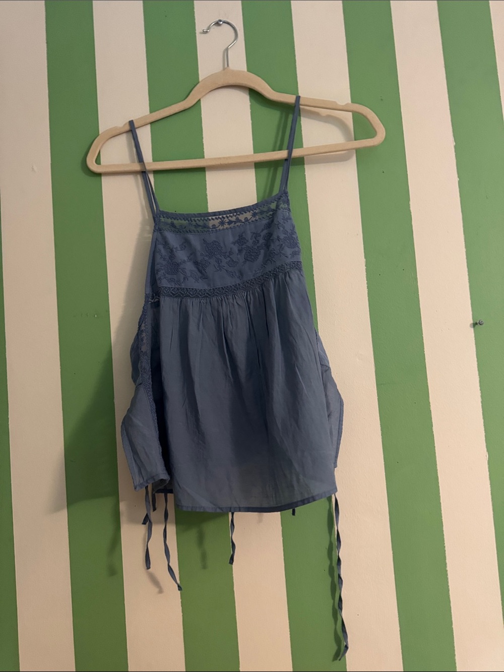 Zara Dusty Blue Embroidered Spaghetti Strap Camisole